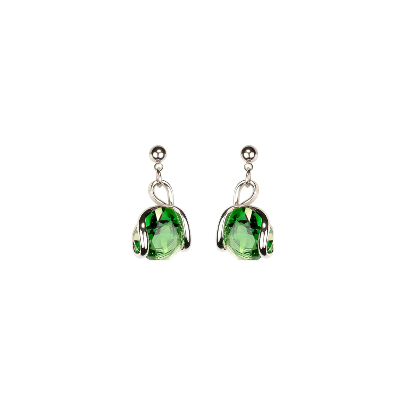Marazzini - Boucles d'oreilles métal rhodié, cristaux verts - Réf RHMINFGOE1