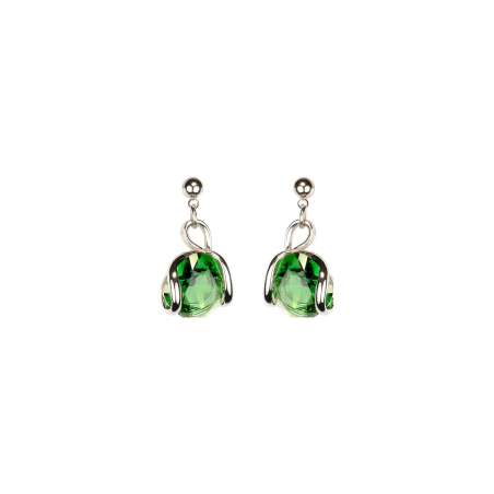 Marazzini - Boucles d'oreilles métal rhodié, cristaux verts - Réf RHMINFGOE1