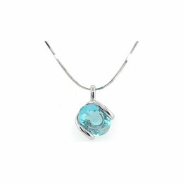 Marazzini - Collier métal rhodié, cristaux turquoise clair - Réf RHMINLTCDI