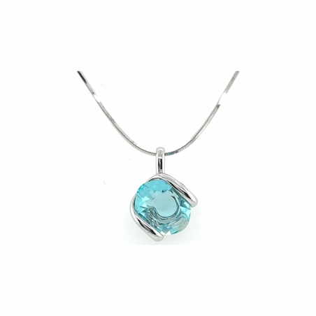 Marazzini - Collier métal rhodié, cristaux turquoise clair - Réf RHMINLTCDI
