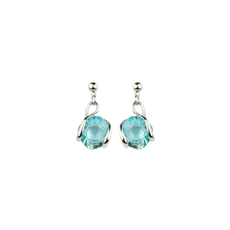 Marazzini - Boucles d'oreilles métal rhodié, cristaux turquoise clair - Réf RHMINLTOE1