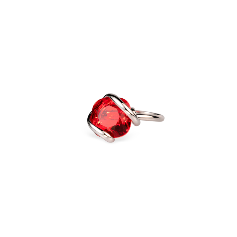 Marazzini - Bague métal rhodié, cristal rouge - Réf RHMINSMRSW