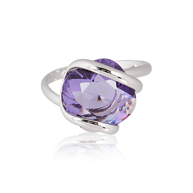 Marazzini - Bague métal rhodié, cristal lilas - Réf RHMINTARSW