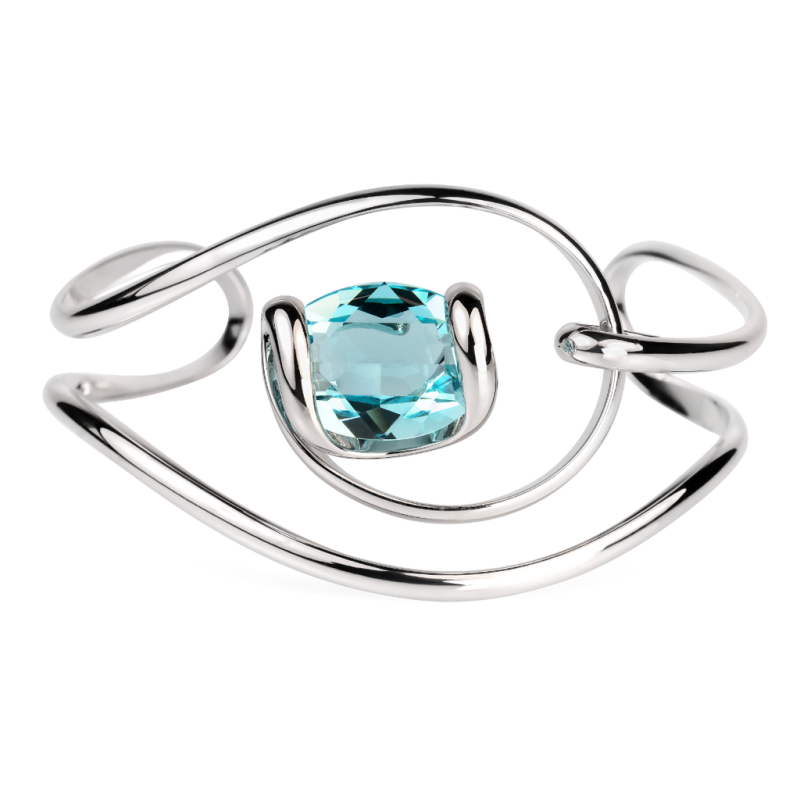Marazzini - Bracelet métal rhodié, cristal aigue marine - Réf RHMOVLTBR1
