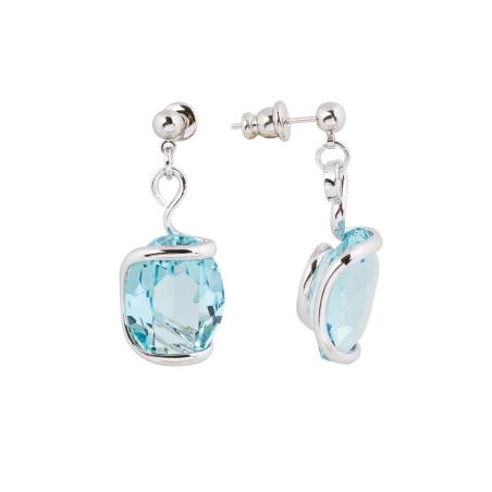 Marazzini - Boucles d'oreilles métal rhodié, cristal aigue marine - Réf RHMOVLTOE1