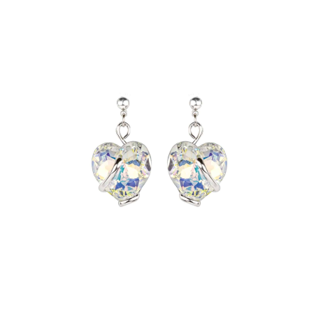 Marazzini - Boucles d'oreilles métal rhodié, coeurs cristal AB - Réf RHSCOABOE1