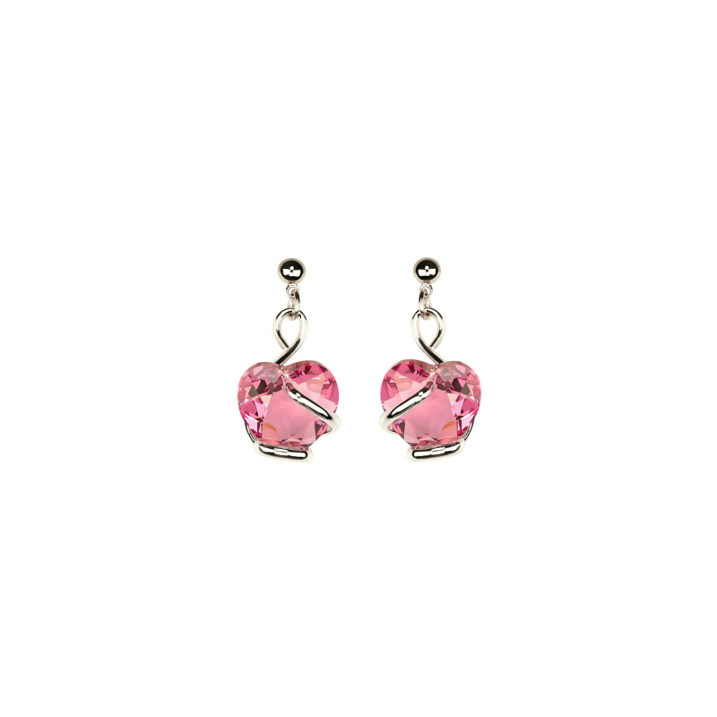 Marazzini - Boucles d'oreilles métal rhodié, coeurs cristal rose - Réf RHSCOFUOE1