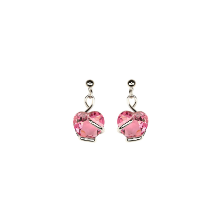 Marazzini - Boucles d'oreilles métal rhodié, coeurs cristal rose - Réf RHSCOFUOE1