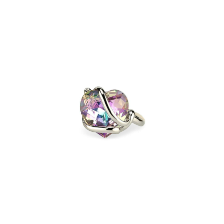 Marazzini - Bague métal rhodié, coeurs cristal vitrail clair - Réf RHSCOVLRSW