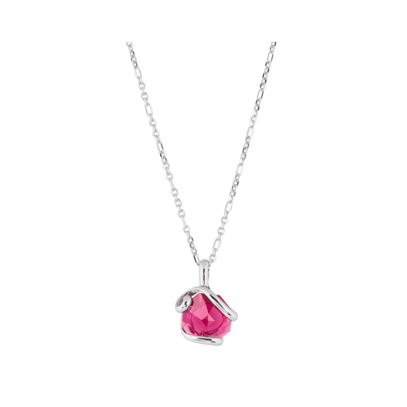Marazzini - Collier Octogone métal rhodié avec cristal rouge Ref RHSOCRECDI