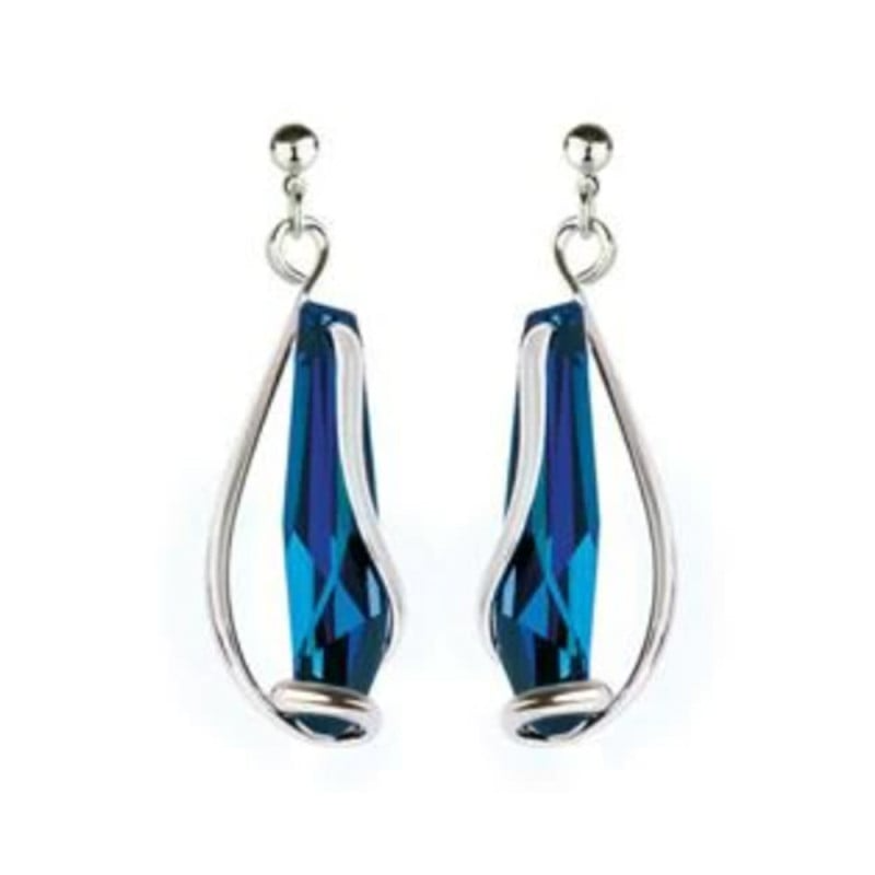 Marazzini - Boucles d'oreilles pendantes, métal rhodié, cristaux bleu bermude - Réf RHSSTBBOE1