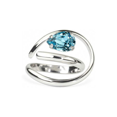 Marazzini - Bague ajustable, métal rhodié, cristal aigue marine - Réf RHMCAAQRDW