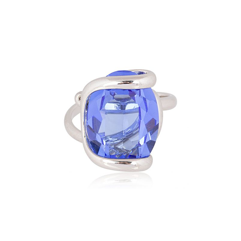 Marazzini - Bague ajustable, métal rhodié, cristal bleu saphir - Réf RHMOVSARSW