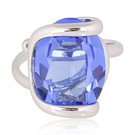 Marazzini - Bague ajustable, métal rhodié, cristal bleu saphir - Réf RHMOVSARSW