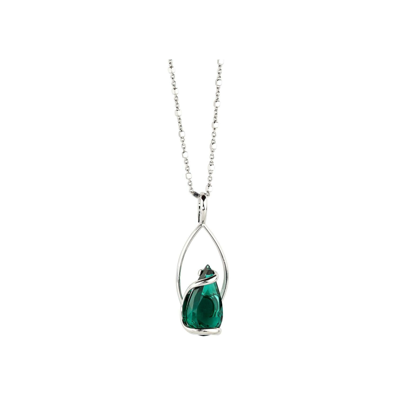 Marazzini - Collier métal rhodié Florence, cristal émeraude - Réf GOSFLEMCC9