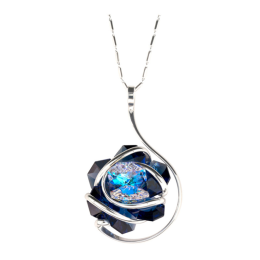 Marazzini - Collier métal rhodié Flower, cristal bleu foncé - Réf RHMFF48CDI