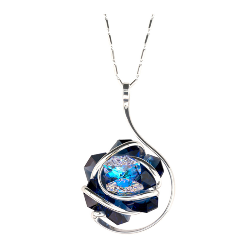 Marazzini - Collier métal rhodié Flower, cristal bleu foncé - Réf RHMFF48CDI