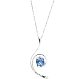Marazzini - Collier métal rhodié Ovale, cristal bleu foncé - Réf RHMOVSACDO
