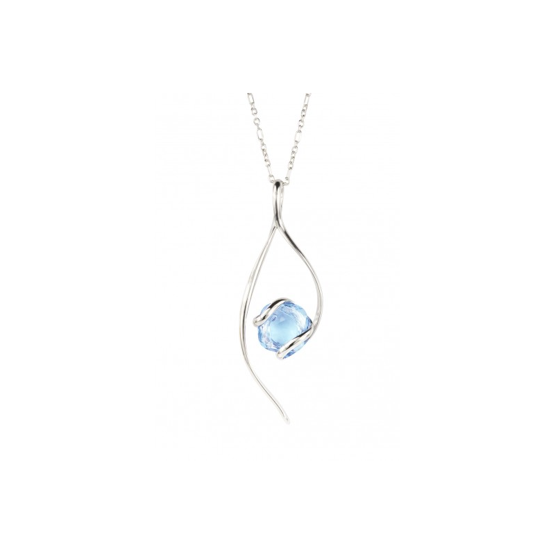 Marazzini - Collier métal rhodié Riflessi, cristal bleu clair - Réf RHRIFAQC14