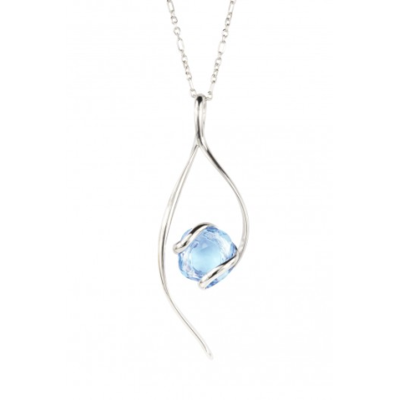 Marazzini - Collier métal rhodié Riflessi, cristal bleu clair - Réf RHRIFAQC14