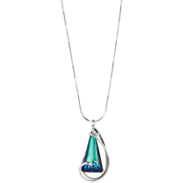 Marazzini - Collier métal rhodié, cristal bleu bermude - Réf RHSSKBBCDI