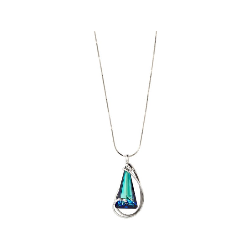 Marazzini - Collier métal rhodié, cristal bleu bermude - Réf RHSSKBBCDI