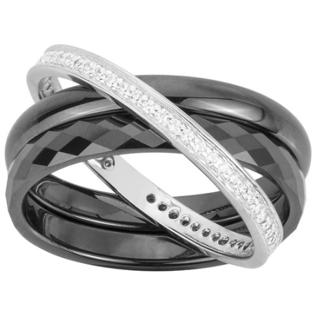 Phebus - Bague céramique noir et argent 925, oxyde de zirconium - T52 - Réf 1-12-0158-N
