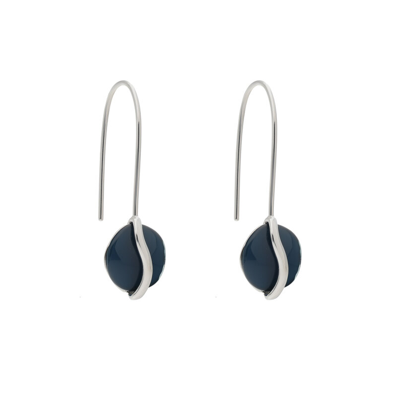 Skagen - Boucles d'oreilles crochets acier et carré verre bleu - Réf SKJ1812040