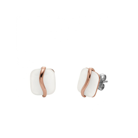 Skagen - Boucles d'oreilles verre blanc et acier doré rose - Réf SKJ1817791