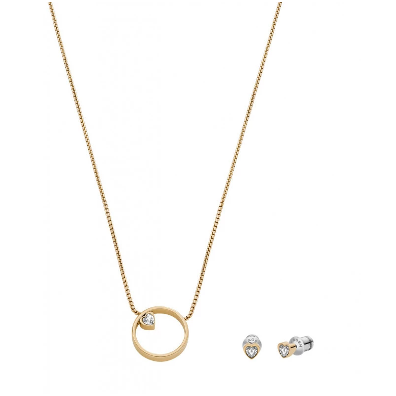Skagen - Parure collier et boucles d'oreilles, acier doré - Réf SKJB1014SET