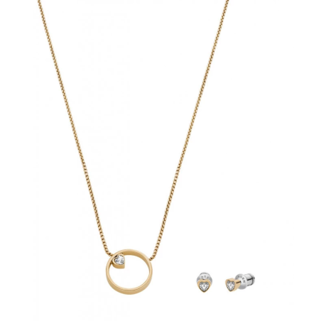 Skagen - Parure collier et boucles d'oreilles, acier doré - Réf SKJB1014SET