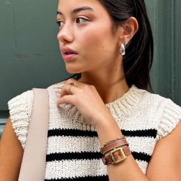 CLUSE GRACIEUSE PETITE ACIER DORÉ MARRON CUIR CW11810