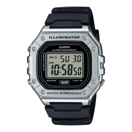 Casio - Montre Mixte  Timeless grise bracelet en résine noir - ref W-218HM-7AVEF