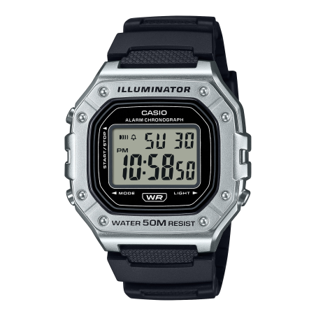 Casio - Montre Mixte  Timeless grise bracelet en résine noir - ref W-218HM-7AVEF