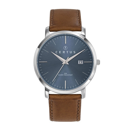 Certus - Montre Homme  bleue cuir marron - ref 611054