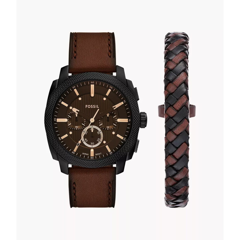 Fossil - Montre Homme Coffret  Machine bracelet cuir - ref FS6102SET