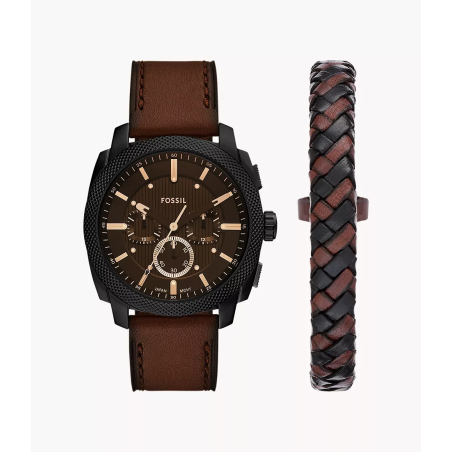 Fossil - Montre Homme Coffret  Machine bracelet cuir - ref FS6102SET