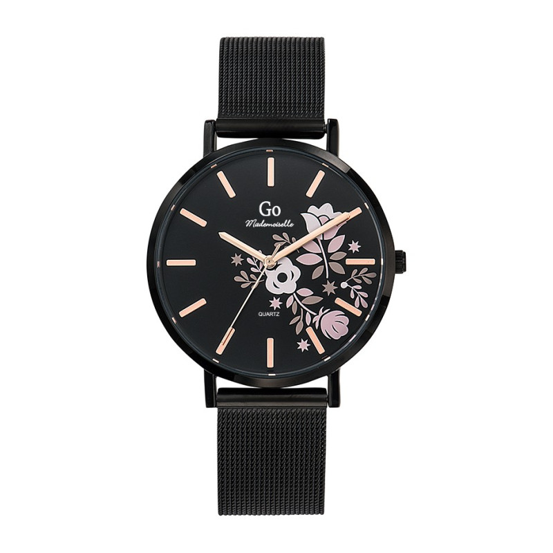 Girl Only - Montre Femme  noire à motif fleurs - ref 695912