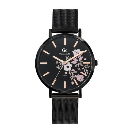 Girl Only - Montre Femme  noire à motif fleurs - ref 695912