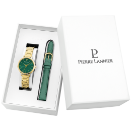 Pierre Lannier - Montre Femme Coffret  Éolia verte et bracelet acier - ref 440F572