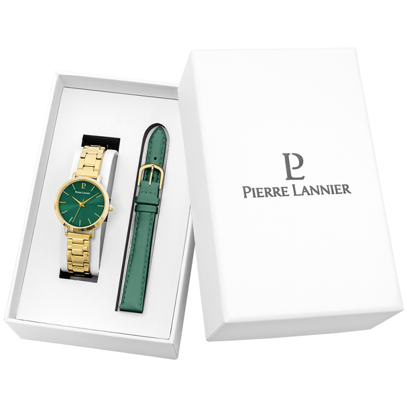 Pierre Lannier - Montre Femme Coffret  Éolia verte et bracelet acier - ref 440F572