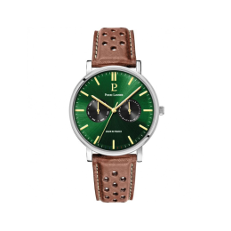 Pierre Lannier - Montre Homme Coffre  Essential verte cuir marron - ref 387D174
