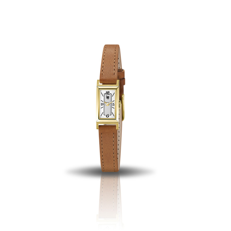 LIP - Montre Femme  Churchill T13 blanche dorée cuir brun - ref 671205