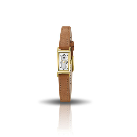 LIP - Montre Femme  Churchill T13 blanche dorée cuir brun - ref 671205