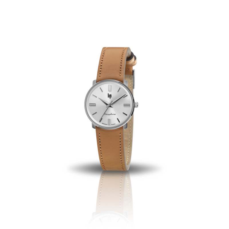 LIP - Montre Femme  Dauphine grise bracelet cuir brun - ref 671476