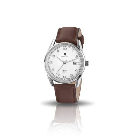 LIP - Montre Homme  Himalaya grise bracelet cuir marron - ref 671547