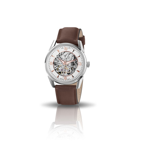 LIP - Montre Homme  Himalaya Squelette grise cuir marron - ref 671557