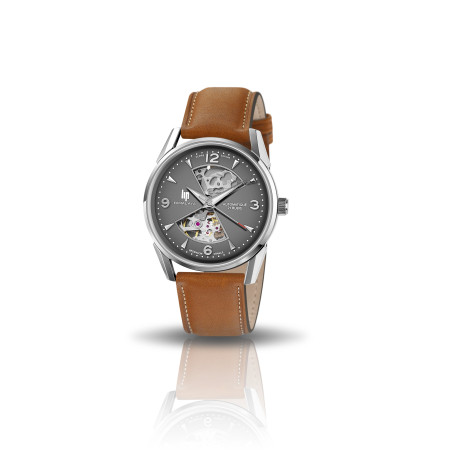 LIP - Montre Homme  Himalaya Sablier grise cuir brun - ref 671572
