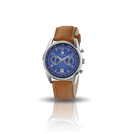LIP - Montre Homme  Himalaya Chrono bleue cuir brun - ref 671597