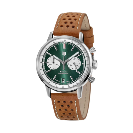 LIP - Montre Homme  Rallye Méca-Quartz verte cuir brun perforé - ref 671806